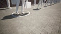 3d illustration of people standing in line, social distancing