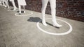 3d illustration of people standing in line, social distancing