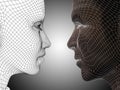 3D illustration wireframe or mesh human male and female head on gray background Royalty Free Stock Photo