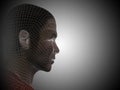 3D illustration wireframe young human male or man face or head on gray background Royalty Free Stock Photo