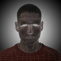 3D illustration wireframe young human male or man face or head on gray background Royalty Free Stock Photo