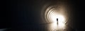 Concept or conceptual dark tunnel with a bright light at the end or exit as metaphor to success  faith  future or hope to new Royalty Free Stock Photo