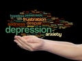 Depression or mental emotional disorder abstract word cloud held in hands