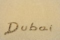 Concept or conceptual Dubai handwritten in sand