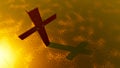 Concept or conceptual gold cross on a golden background. 3d illustration metaphor for God Christ Christianity religious faith