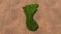 Green summer lawn grass symbol shape on brown soil or earth background, barefoot sign
