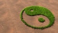 Green summer lawn grass symbol shape on brown soil or earth background, chinese symbol of Yin-Yang Royalty Free Stock Photo