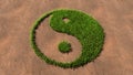 Green summer lawn grass symbol shape on brown soil or earth background, chinese symbol of Yin-Yang Royalty Free Stock Photo