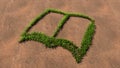 Green summer lawn grass symbol shape on brown soil or earth background, open book sign Royalty Free Stock Photo