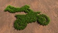 Green summer lawn grass symbol shape on brown soil or earth background, sign of a stuntman on a motorcycle