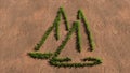 Green summer lawn grass symbol shape on brown soil or earth background, two yachts image
