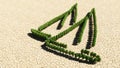 Concept or conceptual group of green forest tree on dry ground background sign of two yachts. A 3d illustration metaphor for