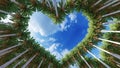 Heart shape symbol made of forest tree branches over a blue sky background as romantic frame. A metaphor to Royalty Free Stock Photo