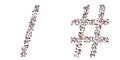 Concept or conceptual large community of people forming the division slash and number sign. 3d illustration metaphor for unity