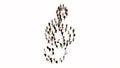 Large community of people forming the image of a musical note on white background.