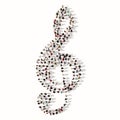 Large community of people forming the image of a musical note on white background