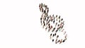 Large community of people forming the image of a musical note on white background