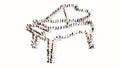 Large community of people forming the image of piano on white background