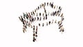 Large community of people forming the image of piano on white background.