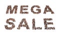 Large community of people forming the MEGA SALE message. 3d illustration metaphor for special offer