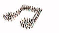 Large community of people forming themusic sign. 3d illustration metaphor for melody, tempo, multimedia