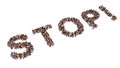 Conceptual large community of people forming the word STOP. 3d illustration metaphor for physical and verbal abuse