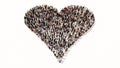 Concept or conceptual large gathering of people forming the image of a red heart on white background. A 3d illustration metaphor Royalty Free Stock Photo