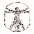 Large gathering  of people forming an image of the vitruvius man on white background. Royalty Free Stock Photo