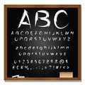 Set or collection of white handwritten, sketch or scribble font isolated on blackboard black background