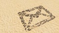 Stones on beach sand handmade symbol shape, golden sandy background, email sign Royalty Free Stock Photo