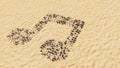 Stones on beach sand handmade symbol shape, golden sandy background, music sign Royalty Free Stock Photo