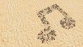 Stones on beach sand handmade symbol shape, golden sandy background, music sign Royalty Free Stock Photo