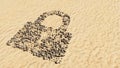 Stones on beach sand handmade symbol shape, golden sandy background, padlock icon Royalty Free Stock Photo