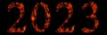 Conceptual 2023 year made of burning font on black background. An abstract 3D illustration as a metaphor for future Royalty Free Stock Photo