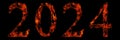 Conceptual 2024 year made of burning font on black background. An abstract 3D illustration as a metaphor for future Royalty Free Stock Photo