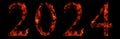 Conceptual 2024 year made of burning font on black background. An abstract 3D illustration as a metaphor for future Royalty Free Stock Photo