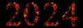 Conceptual 2024 year made of burning font on black background. An abstract 3D illustration as a metaphor for future Royalty Free Stock Photo