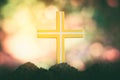 Concept conceptual yellow cross religion symbol silhouette