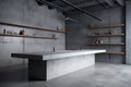 Concrete studio room background, loft texture wall floor plaster construction mockup, surface marble display grey cement shelf kit