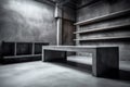 Concrete studio room background, loft texture wall floor plaster construction mockup, surface marble display grey cement shelf kit