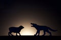 Concept conflict.Sheep versus wolf silhouette