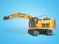 Concept construction equipment hydraulic crawler excavator with raised bucket 3d rendering on blue background with shadow Royalty Free Stock Photo