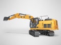 Concept construction equipment hydraulic crawler excavator with raised bucket 3d rendering on gray background with shadow Royalty Free Stock Photo