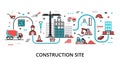 Concept of Construction Site, modern flat editable line design vector illustration Royalty Free Stock Photo