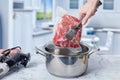 Concept of cooking meat in a vacuum using sous-vide technology Royalty Free Stock Photo