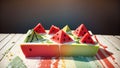Cooling Delights National Watermelon Day with Watermelon Shaped Ice Cubes.AI Generated