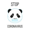 Concept of coronavirus with panda in medical mask, COVID-19 quarantine, stop epidemic,