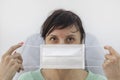 Concept of coronavirus quarantine, new virus - covid-19, woman urges everyone to wear masks Royalty Free Stock Photo