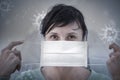 Concept of coronavirus quarantine, new virus - covid-19, woman urges everyone to wear masks