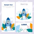 Concept corporate style flyer successful startup, business project, teamwork, teambuilder, web banner, presentation. Color flat ve